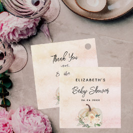 Baby shower pompoen herfst crème roos goud bedankjes labels