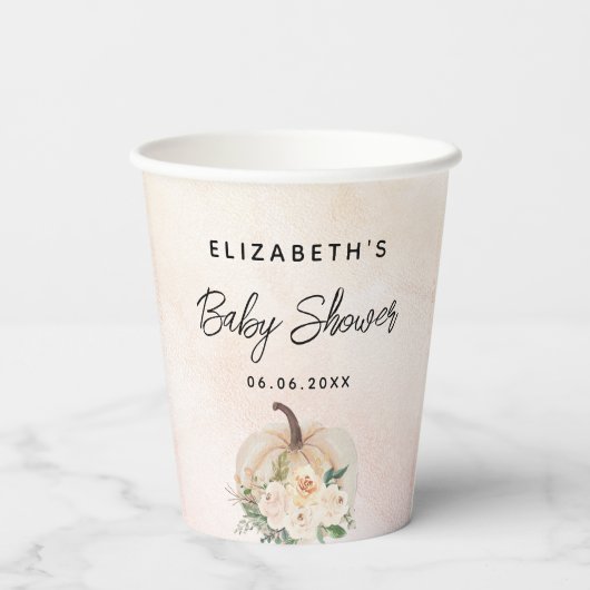 Baby shower pompoen herfst crème roos goud papieren bekers (Achterkant)