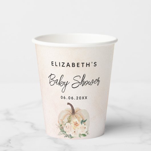 Baby shower pompoen herfst crème roos goud papieren bekers (Voorkant)