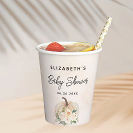Baby shower pompoen herfst crème roos goud papieren bekers