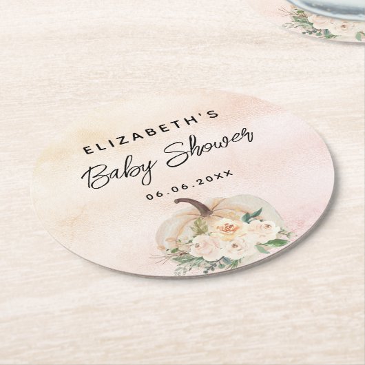 Baby shower pompoen herfst crème roze goud ronde kartonnen onderzetter (Gebogen)