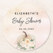 Baby shower pompoen herfst crème roze goud ronde kartonnen onderzetter (Voorkant)