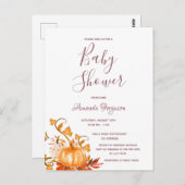 Baby shower pompoen herfst gouden witte uitnodigin briefkaart (Voorkant / Achterkant)