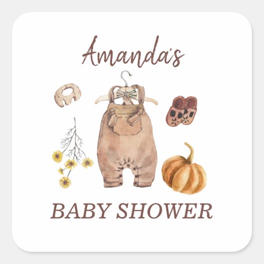 Baby shower pompoen minimalistische Baby Vierkante Sticker (Voorkant)