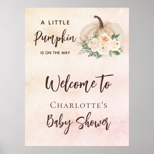 Baby shower pompoen op weg naar crème welkom poster (Voorkant)