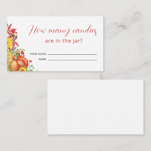 Baby shower pompoen raden hoeveel Snoepjes Informatiekaartje (Voorkant / Achterkant)