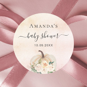 Baby shower pompoen roos gouden crème blush ronde sticker