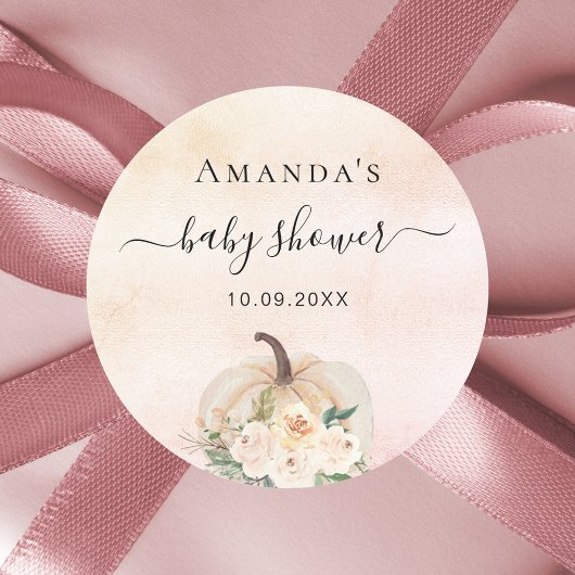 Baby shower pompoen roos gouden crème blush ronde sticker