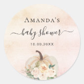 Baby shower pompoen roos gouden crème blush ronde sticker (Voorkant)