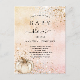Baby shower pompoen roos goudglitter herfst uitnodiging briefkaart