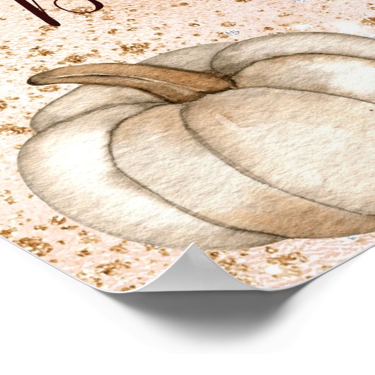 Baby shower pompoen roos goudglitter herfst welkom poster (Hoek)