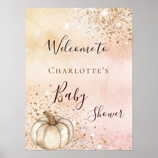 Baby shower pompoen roos goudglitter herfst welkom poster (Voorkant)