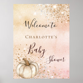 Baby shower pompoen roze goud glitters herfst welk poster