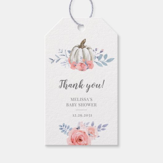 Baby shower pompoen Waterverf Roze rozen Floral Cadeaulabel (Voorkant)
