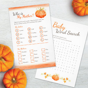 Baby shower pompoen woord zoeken match spel flyer