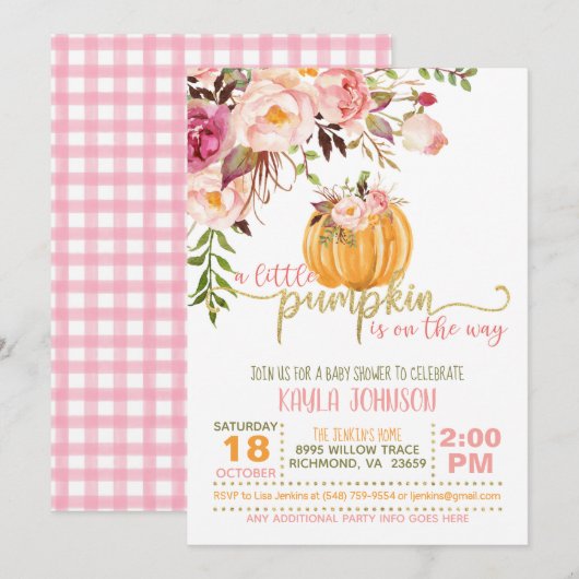 Baby shower pompoenen - Floral Pset Kaart (Voorkant / Achterkant)
