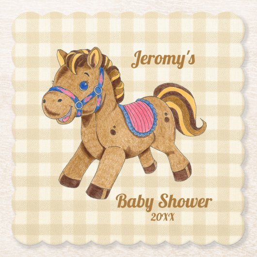 Baby Shower Pony Coaster Kartonnen Onderzetters (Voorkant)
