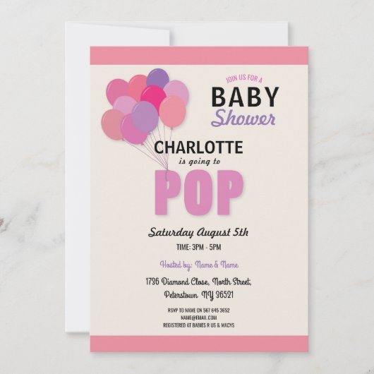 Baby shower POP Ballon Roze Meisje Sprinkle Fun s Kaart (Voorkant)