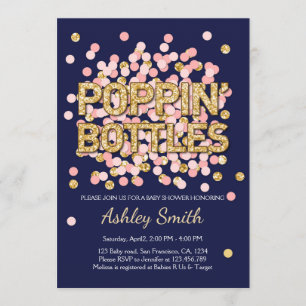 baby shower Poppin-flesjes Confetti marineroze Kaart
