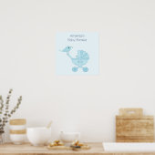 Baby shower Poster met blauwe vogels (Keuken)