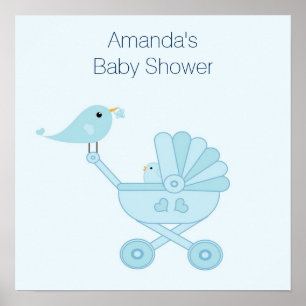 Baby shower Poster met blauwe vogels