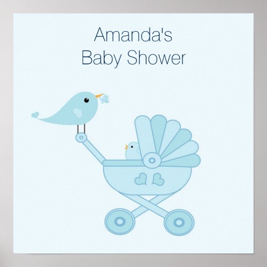 Baby shower Poster met blauwe vogels (Voorkant)