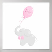 Baby shower poster met olifant en roze ballon (Voorkant)