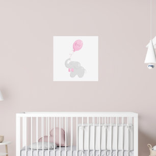 Baby shower-poster met olifant en roze ballon poster