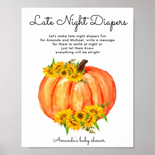 Baby shower Poster van pompoen Late Night Diapers (Voorkant)