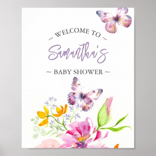 Baby shower Posters Butterfly Welkomstbord (Voorkant)