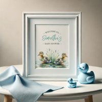 Baby shower Posters Eend Welkomstbord Blauw