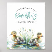 Baby shower Posters Eend Welkomstbord Blauw (Voorkant)