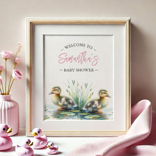 Baby shower Posters eend welkomstbord roze