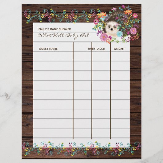 Baby shower Prediction Game - Eelbloemen (Voorkant)