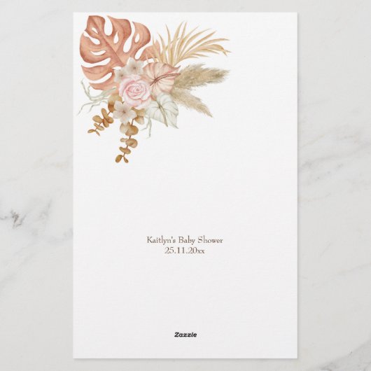 Baby shower prediction game teddy beer briefpapier (Achterkant)