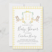 Baby shower Preppy Gingham Stork Neutraal Geel Kaart (Voorkant)