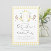 Baby shower Preppy Gingham Stork Neutraal Geel Kaart (Staand voorkant)