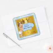 Baby shower Prince Boy Blue Gold Crown Brunette Vierkante Sticker (Envelop)