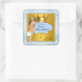 Baby shower Prince Boy Blue Gold Crown Brunette Vierkante Sticker (Tas)