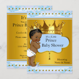 Baby shower Prince Cute Boy Blue Gold Crown Ethnic Kaart