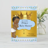 Baby shower Prince Cute Boy Blue Gold Crown Ethnic Kaart (Staand voorkant)