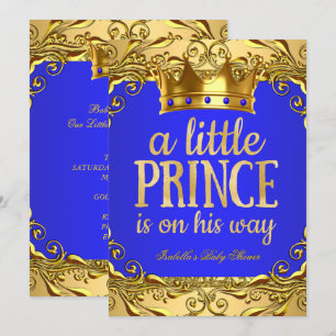 Baby shower Prince op weg naar Gold Royal Blue Kaart