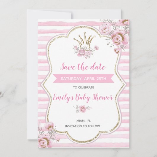 Baby shower Princess behalve de datum Save The Date (Voorkant)