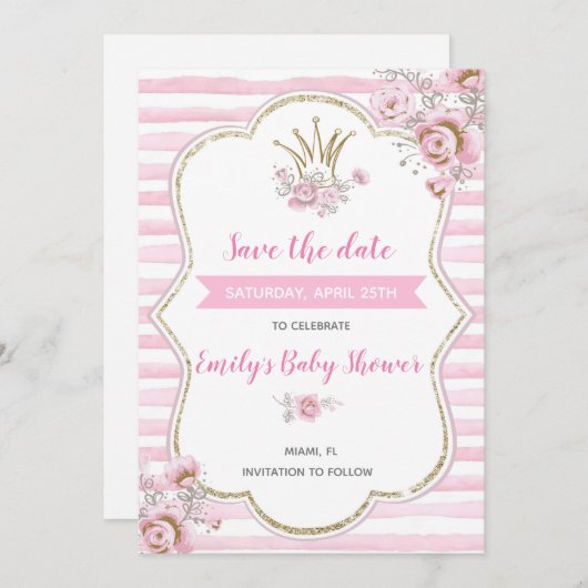 Baby shower Princess behalve de datum Save The Date (Voorkant / Achterkant)