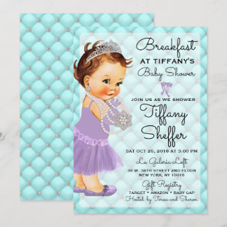 Baby shower Princess Girl Turquoise Blauwe Lavende Kaart