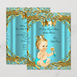 Baby Shower Prins Goud Teal Aqua Blond Jongen Kaart