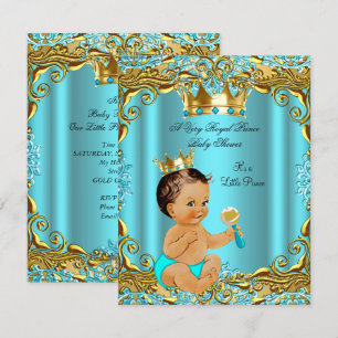 Baby Shower Prins Goud Teal Aqua Bruin Kaart