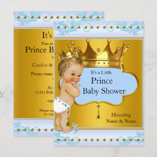 Baby Shower Prins Jongen Blauw Goud Kroon Blond Kaart