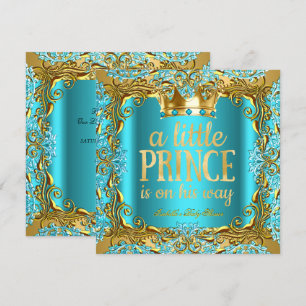 Baby Shower Prins onderweg Goud Teal Aqua Kaart