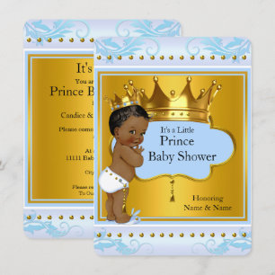 Baby Shower Prins Schattig Jongen Blauw Goud Kroon Kaart